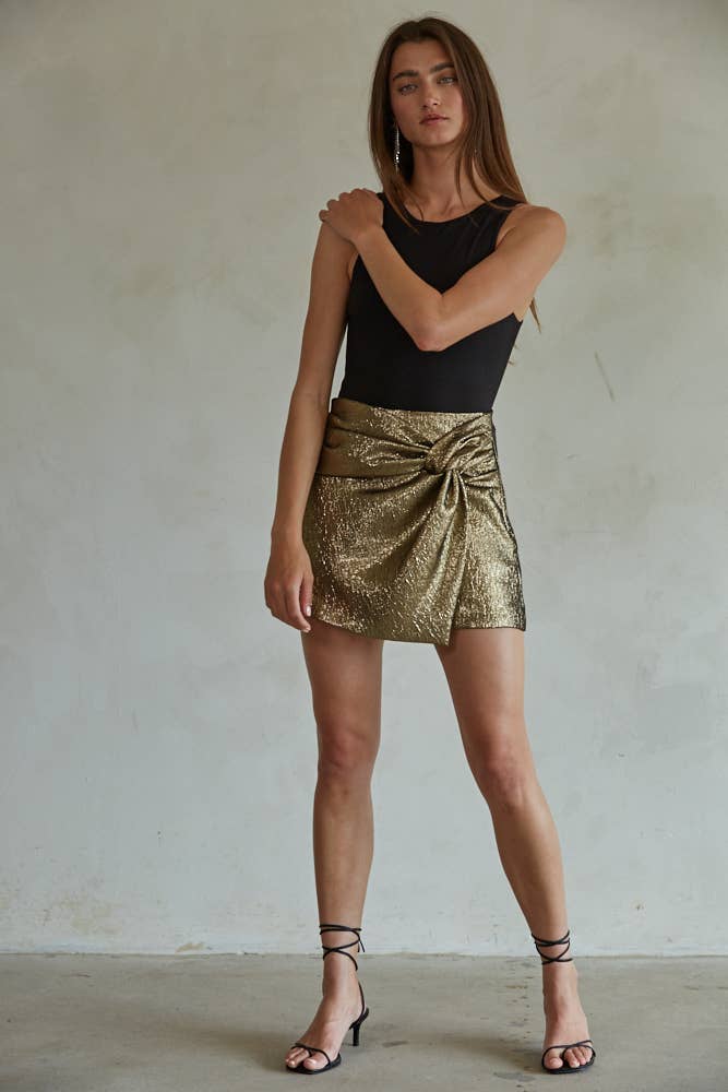 BY TOGETHER L7731 Woven Polyester Cotton Spandex Mini Skort: Bronze